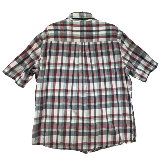 Woolrich Mens Plaid Short Sleeve Button-Up Shirt L Burgendy Green - Picture 10 of 14